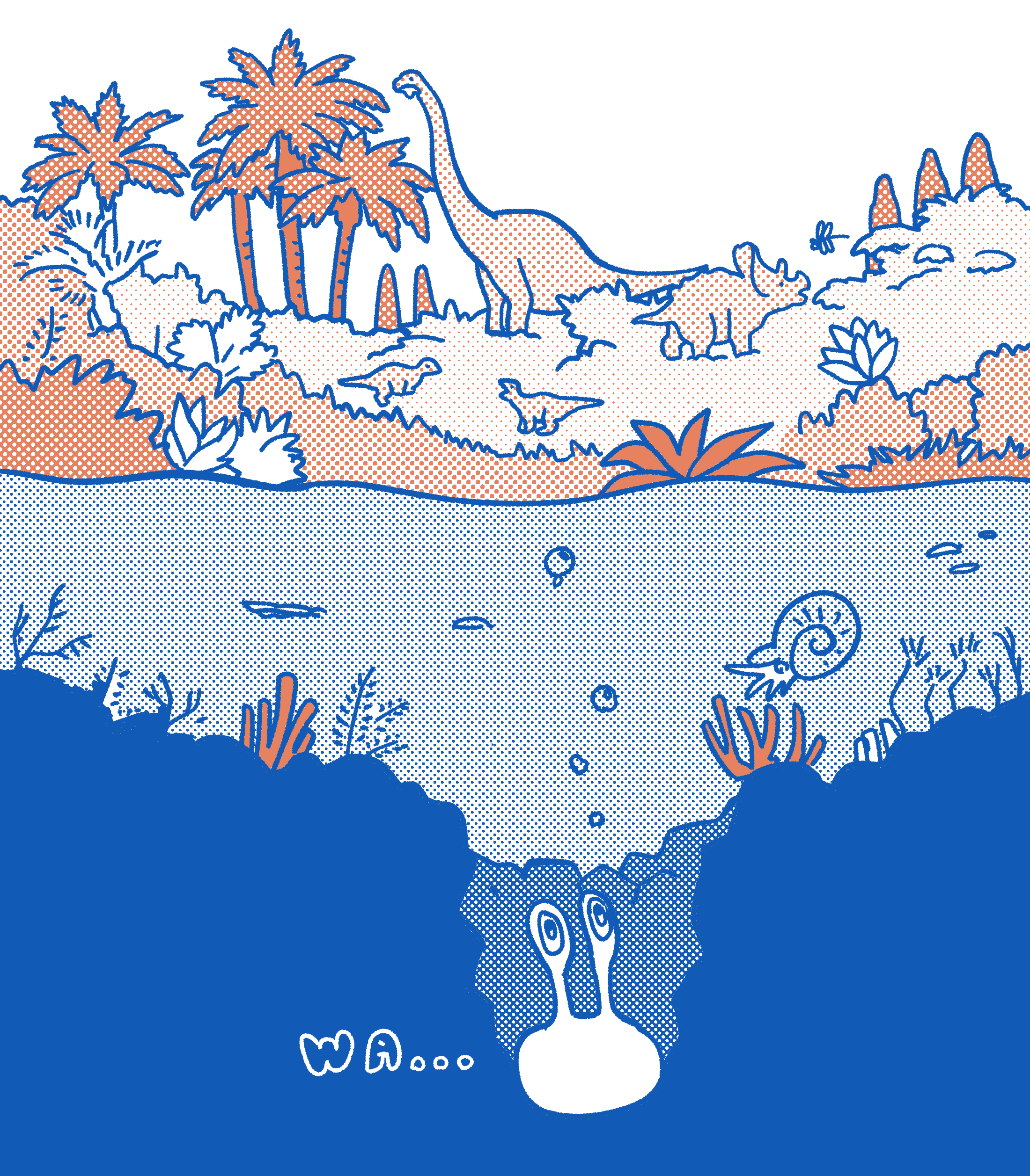 恐竜の時代、湖の底にしずんでいくわわわ